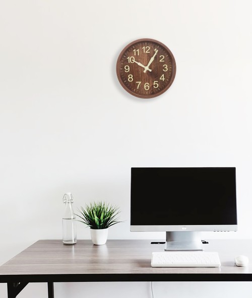 Wooden grain plastic wall clock