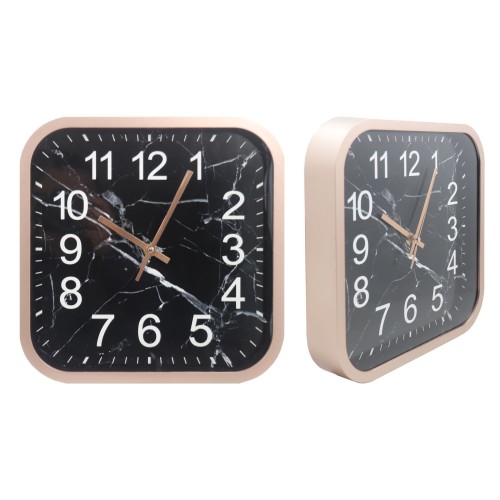 Square black marble clock face Plastic wall clock