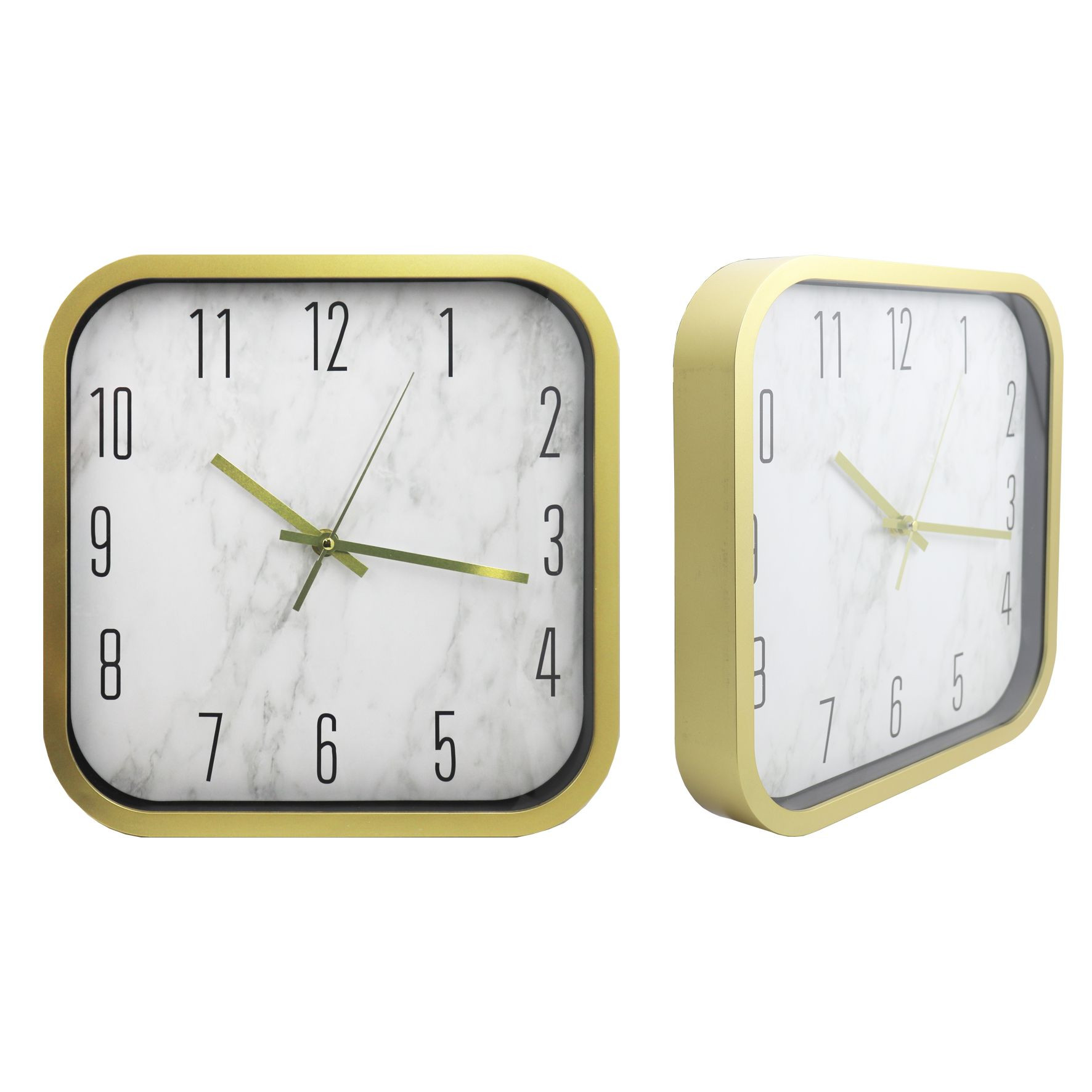 Square white marble clock face Plastic wall clock