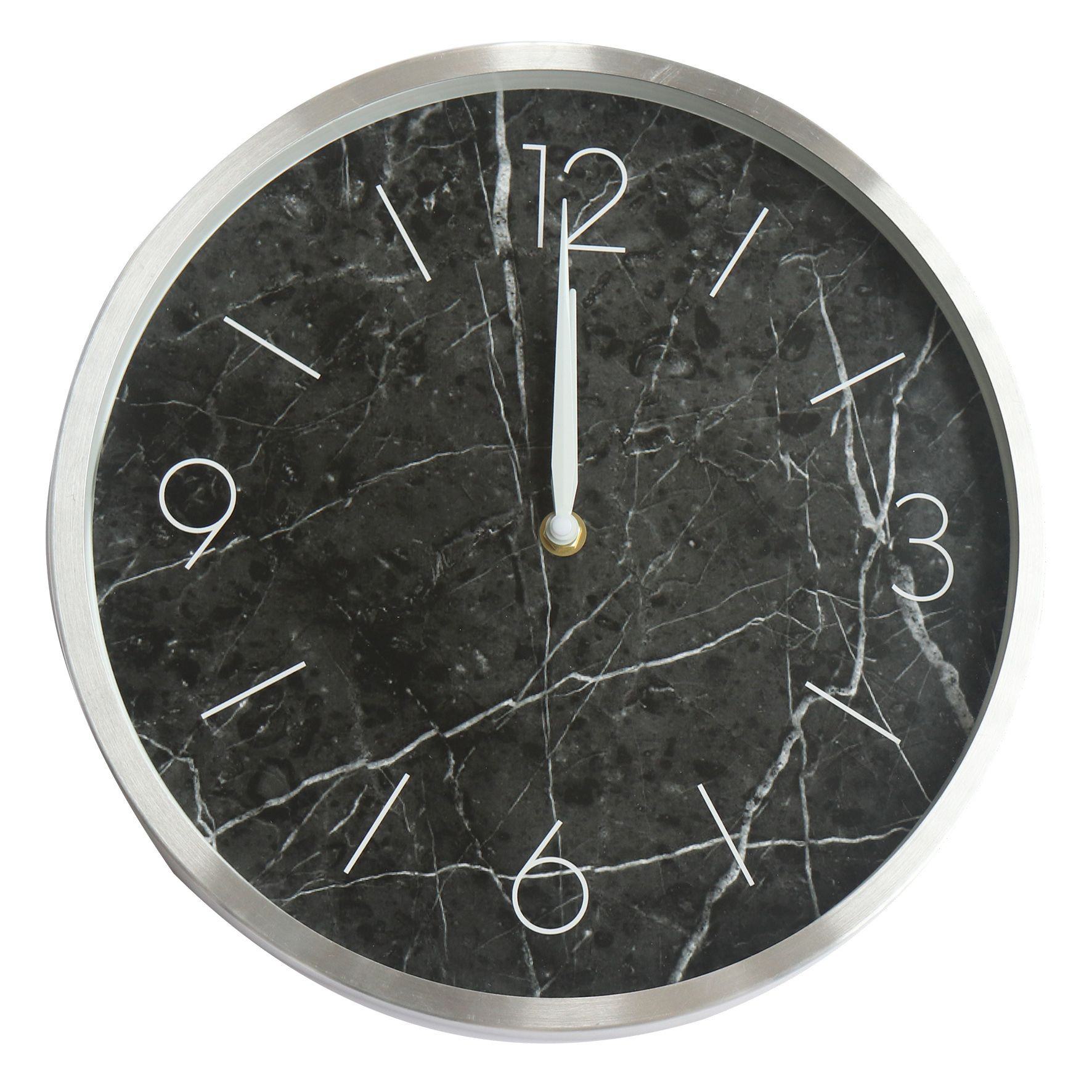 Silver framed marble clock face plastic wall clock