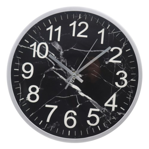 Circular black marble clock face Plastic wall clock