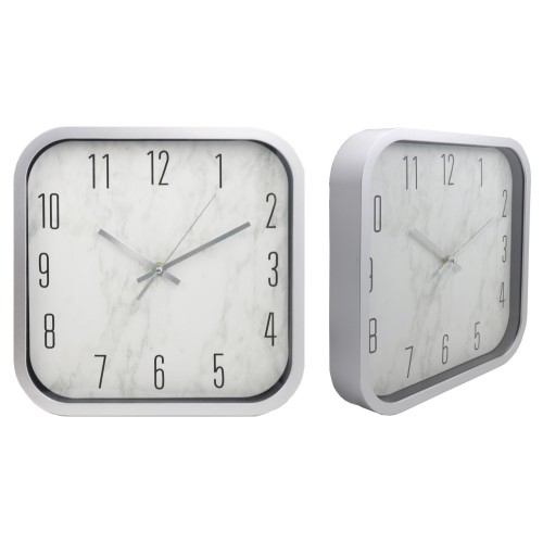 Square white marble clock face Plastic wall clock