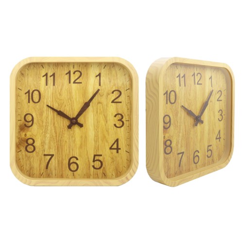 Square wood grain Plastic wall clock